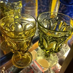 One Anchor Hocking Fairfield Amber and One Noritake Perspective Green Goblet